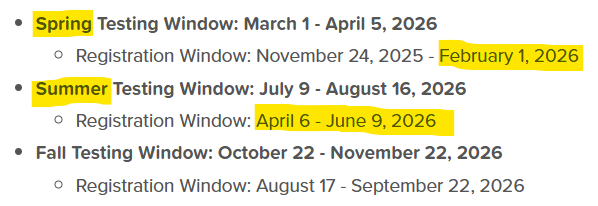 Announcement for National Board Certification testing window